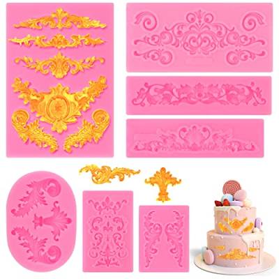 7 Pcs Fondant Formen Barock,3D Silikonform Fondant,Vintage Formen Silikon,7 Still Blumen Fondantform für Fudge,Kuchen,Schokolade,Dessertdekoration,Cupcake Topper von UMILKI